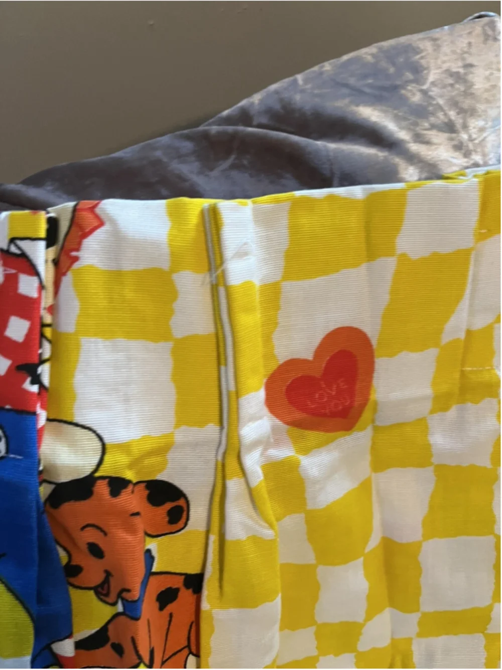 vintage raggedy ann and andy curtain panel pair set yellow checkered SEE PICTURE